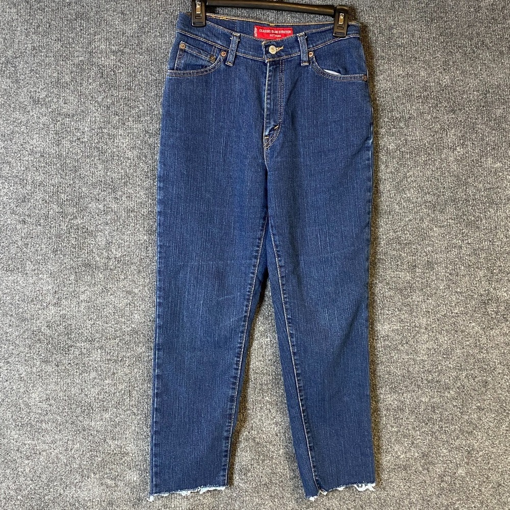 Levis 512 Classic Slim Stretch‎ High Rise Tapered Jeans Blue Raw Hem Womens 6M